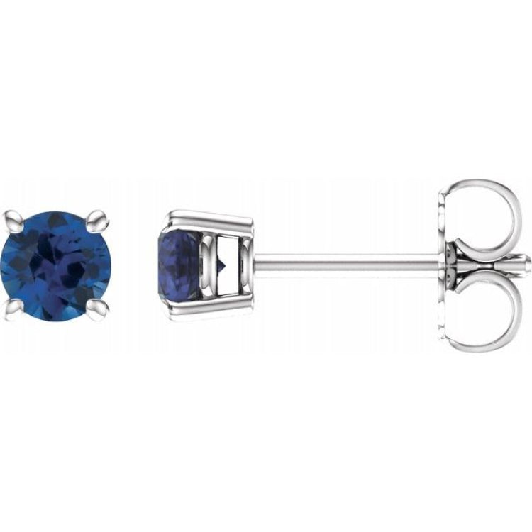 14K White 4 mm Lab-Grown Blue Sapphire Earrings