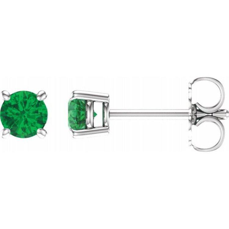14K White 4 mm Lab-Grown Emerald Earrings