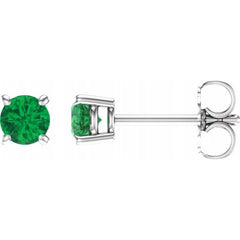 14K White 4 mm Lab-Grown Emerald Earrings