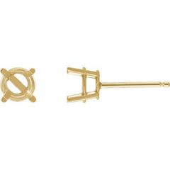 14K Yellow Gold 4 mm Lab-Grown Emerald Earrings