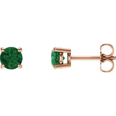 14K Rose 5 mm Lab-Grown Emerald Earrings