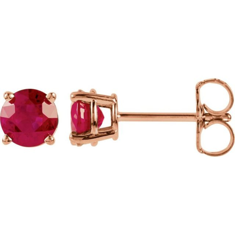 14K Rose 5 mm Lab-Grown Ruby Earrings