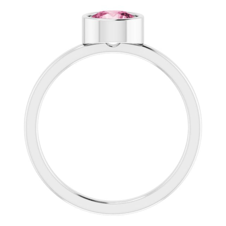 14K White 6 mm Natural Pink Tourmaline Ring
