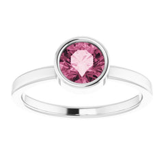 14K White 6 mm Natural Pink Tourmaline Ring