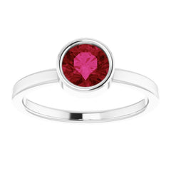 Rhodium-Plated Sterling Silver 6 mm Imitation Ruby Ring