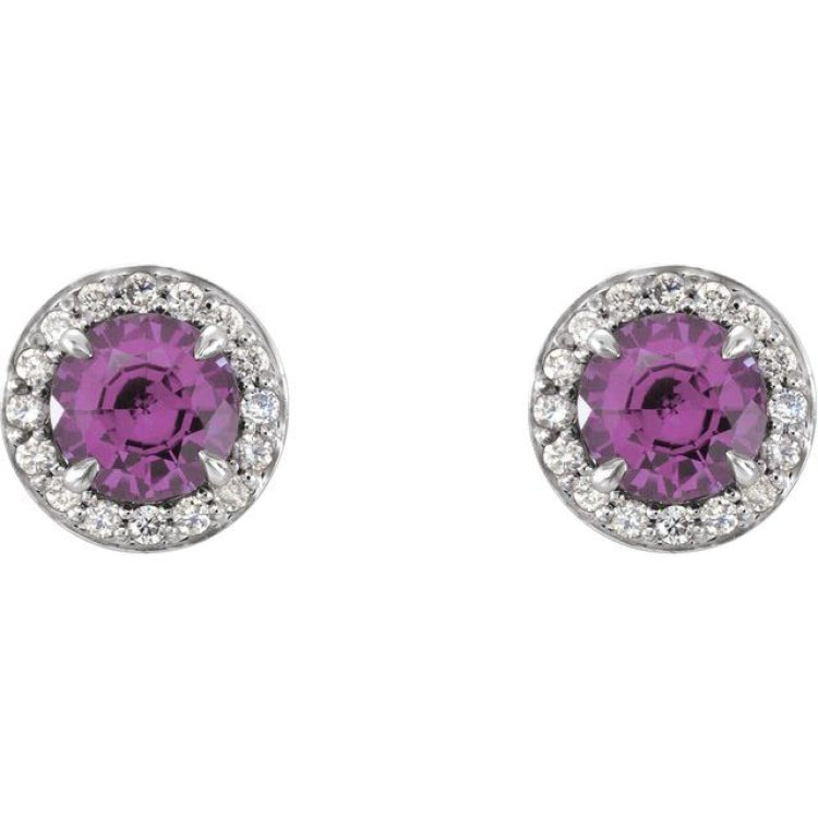 14K White 3.5 mm Natural Amethyst & 1/8 CTW Natural Diamond Earrings