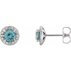 14K White 3.5 mm Natural Aquamarine & 1/8 CTW Natural Diamond Earrings