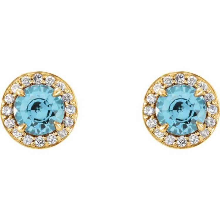 14K Yellow 3.5 mm Natural Blue Zircon & 1/8 CTW Natural Diamond Earrings