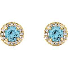 14K Yellow 3.5 mm Natural Blue Zircon & 1/8 CTW Natural Diamond Earrings