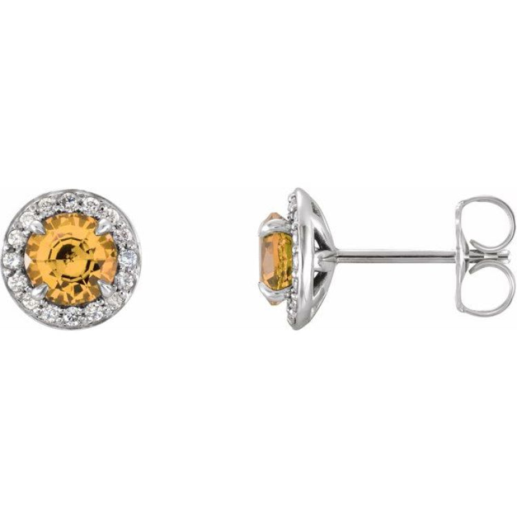 14K White 4 mm Natural Citrine & 1/10 CTW Natural Diamond Earrings