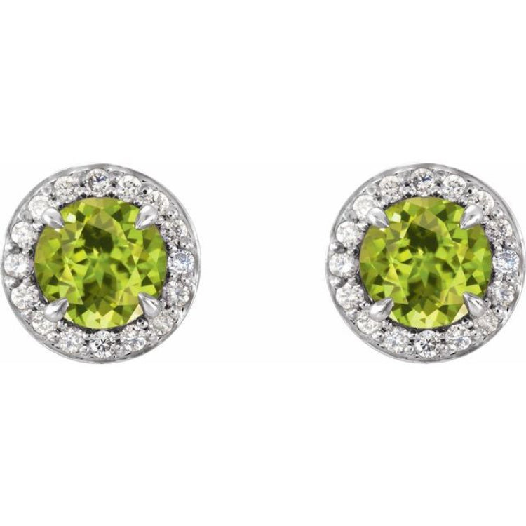 14K White 4 mm Natural Peridot & 1/10 CTW Natural Diamond Earrings