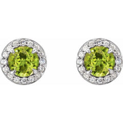 14K White 4 mm Natural Peridot & 1/10 CTW Natural Diamond Earrings