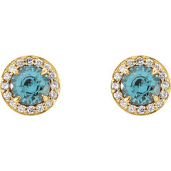 14K Yellow 4 mm Natural Aquamarine & 1/10 CTW Natural Diamond Earrings