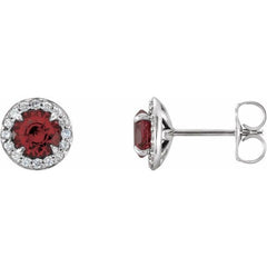 14K White 4.5 mm Natural Mozambique Garnet & 1/6 CTW Natural Diamond Earrings