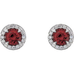 14K White 4.5 mm Natural Mozambique Garnet & 1/6 CTW Natural Diamond Earrings