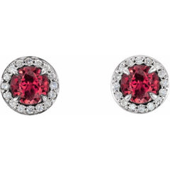 14K White 4.5 mm Natural Ruby & 1/6 CTW Natural Diamond Earrings