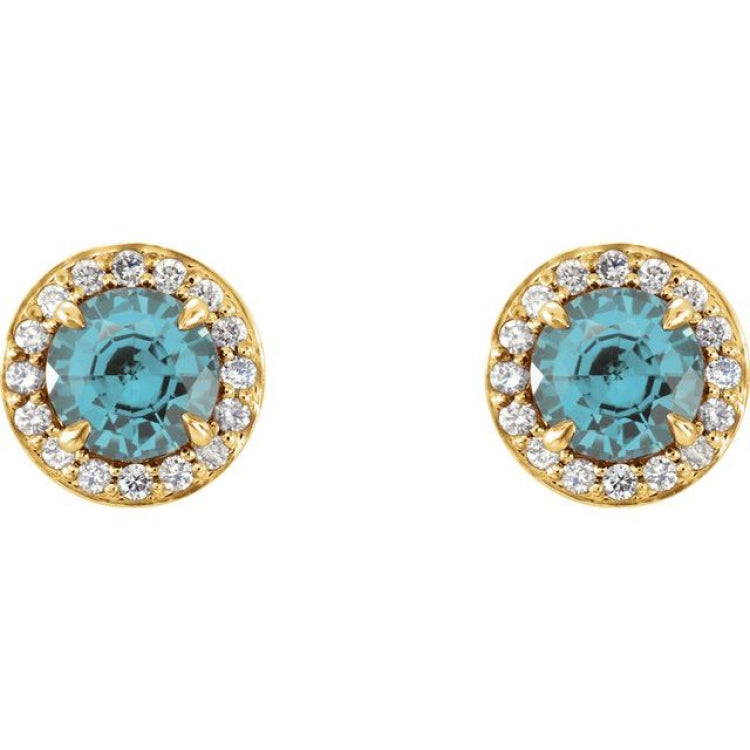 14K Yellow 4.5 mm Natural Aquamarine & 1/6 CTW Natural Diamond Earrings