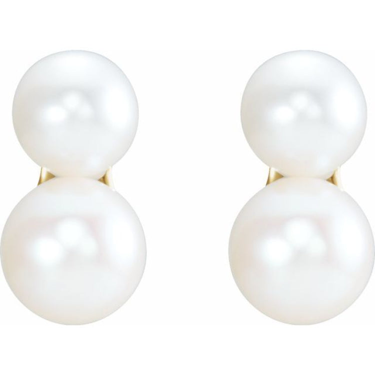 14K Yellow Cultured White Freshwater Pearl Ear Climbers