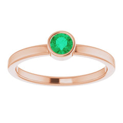 14K Rose 4 mm Lab-Grown Emerald Ring