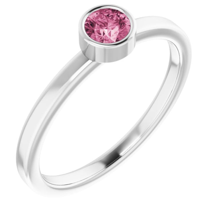 Platinum 4 mm Natural Pink Tourmaline Ring