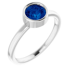 Platinum 6 mm Lab-Grown Blue Sapphire Ring