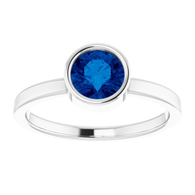 Platinum 6 mm Lab-Grown Blue Sapphire Ring