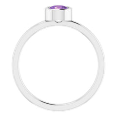14K White 5 mm Natural Amethyst Ring