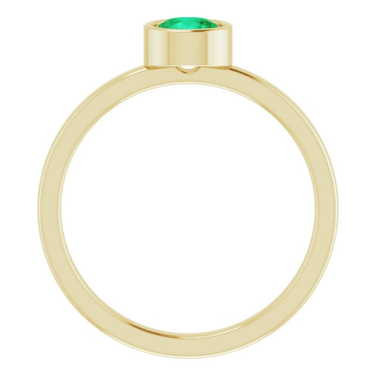 14K Yellow 5 mm Natural Emerald Ring