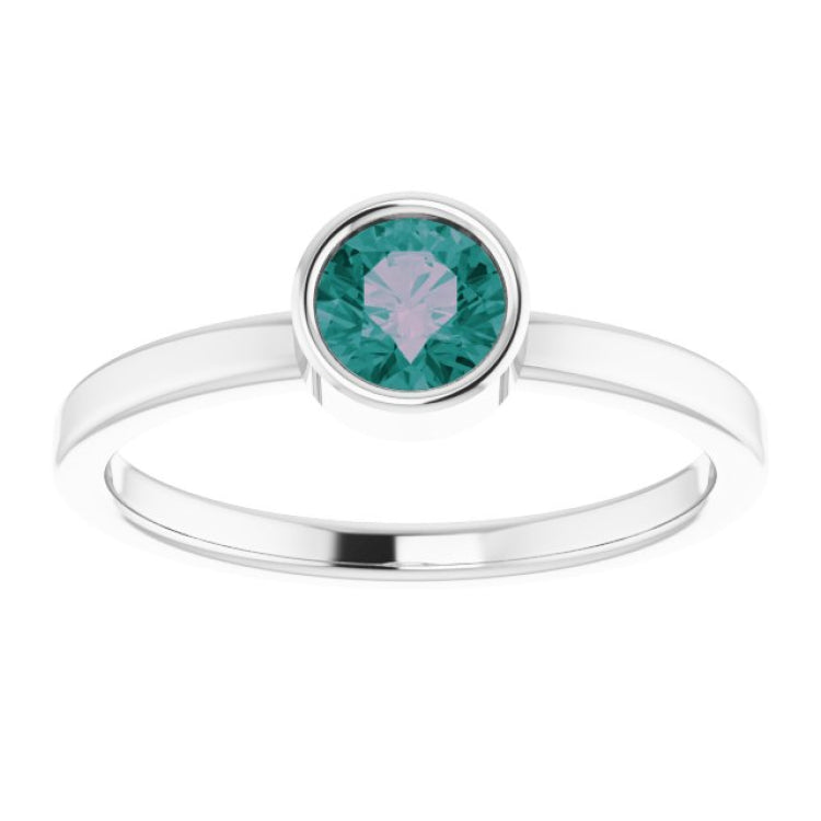 Rhodium-Plated Sterling Silver 5 mm Imitation Alexandrite Ring