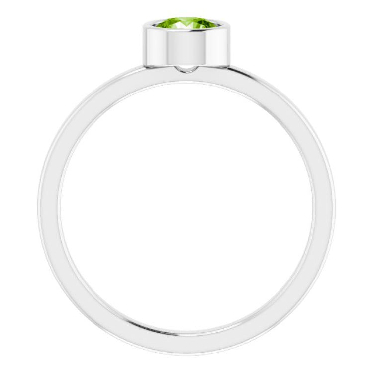 14K White 5 mm Natural Peridot Ring