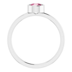 14K White 5 mm Natural Pink Tourmaline Ring