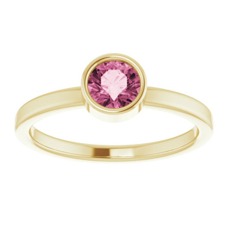 14K Yellow 5 mm Natural Pink Tourmaline Ring