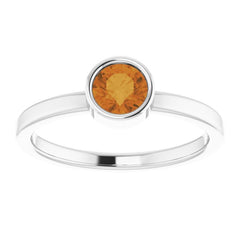 Rhodium-Plated Sterling Silver 5 mm Imitation Citrine Ring