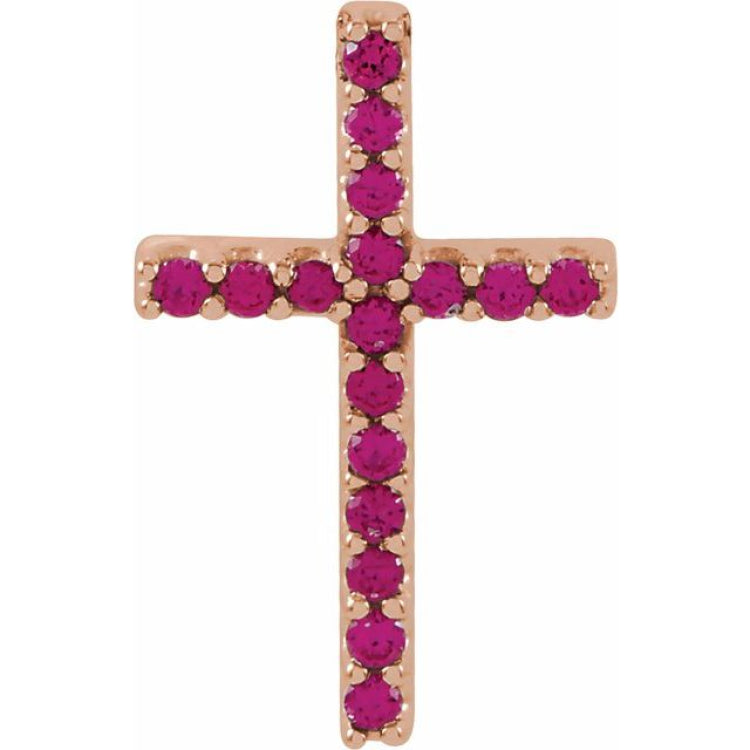 14K Rose Natural Ruby Petite Cross Pendant