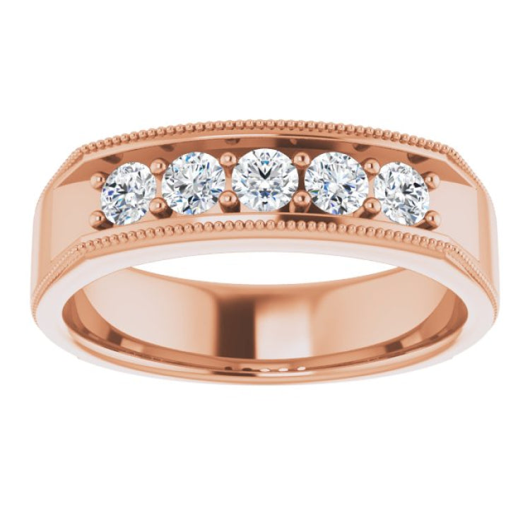 14K Rose 5/8 CTW Natural Diamond Milgrain Band
