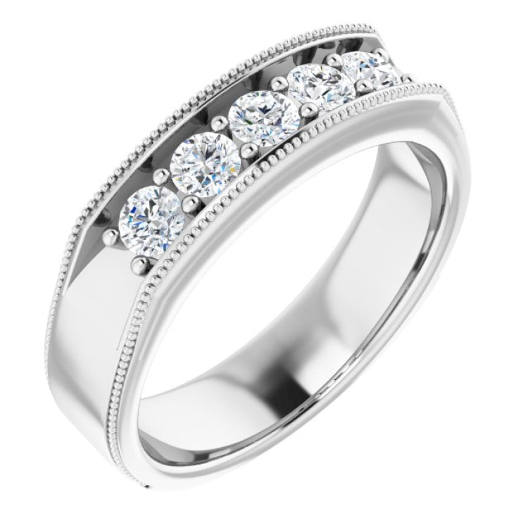 14K White 3/4 CTW Natural Diamond Milgrain Band