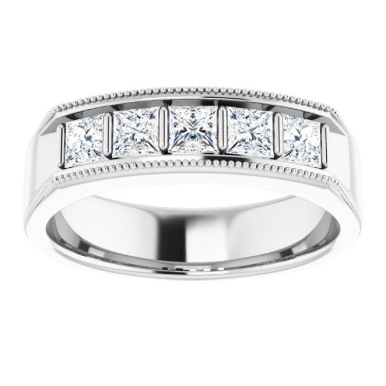 14K White 1 CTW Natural Diamond Milgrain Band