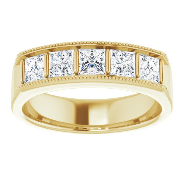 14K Yellow 1 3/8 CTW Natural Diamond Milgrain Band