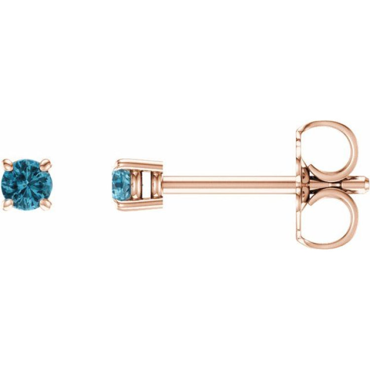 14K Rose 2.5 mm Natural Blue Zircon Earrings
