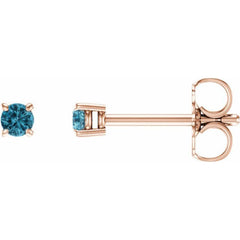 14K Rose 2.5 mm Natural Blue Zircon Earrings