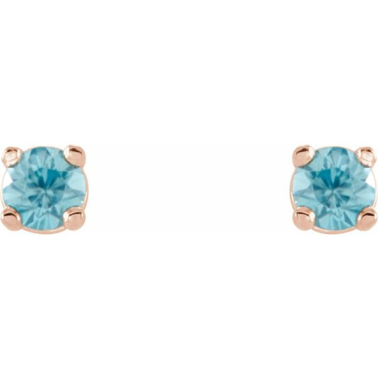 14K Rose 2.5 mm Natural Blue Zircon Earrings