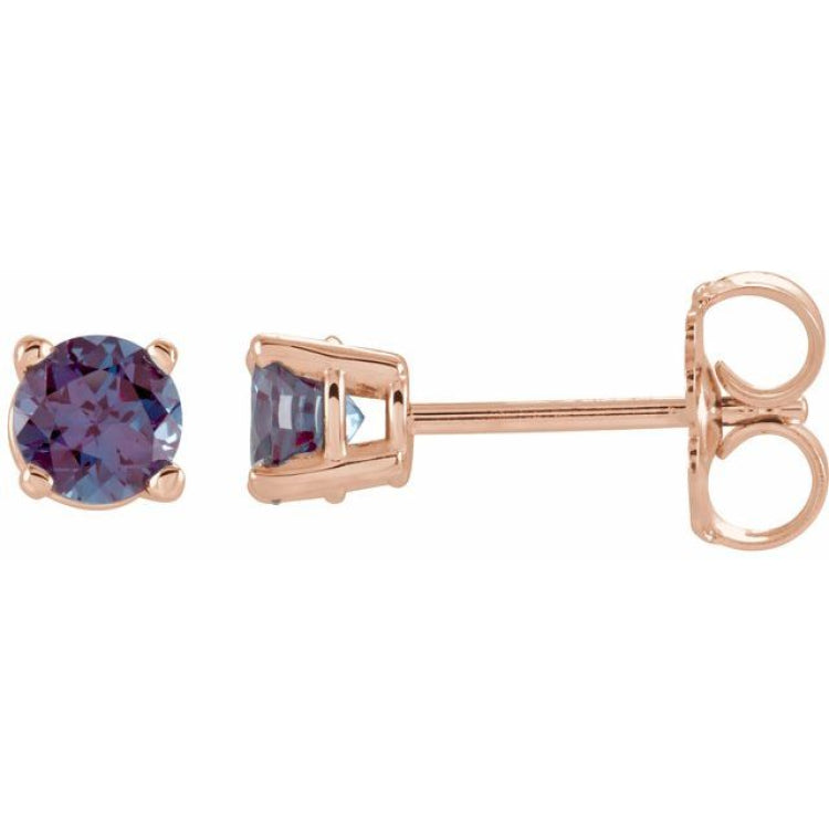 14K Rose 4 mm Lab-Grown Alexandrite Earrings