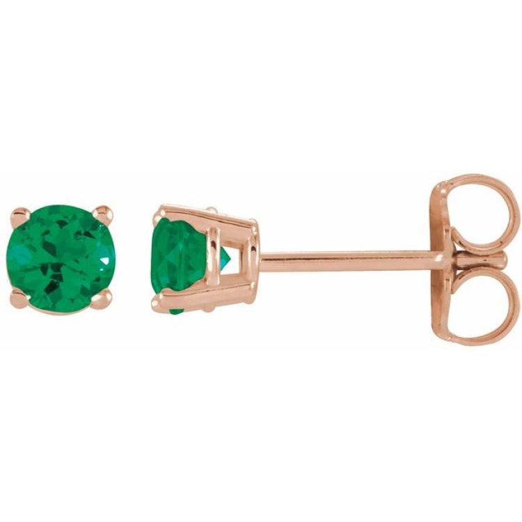 14K Rose 2.5 mm Lab-Grown Emerald Earrings