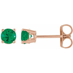 14K Rose 2.5 mm Lab-Grown Emerald Earrings