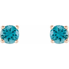 14K Rose 4 mm Natural Blue Zircon Earrings