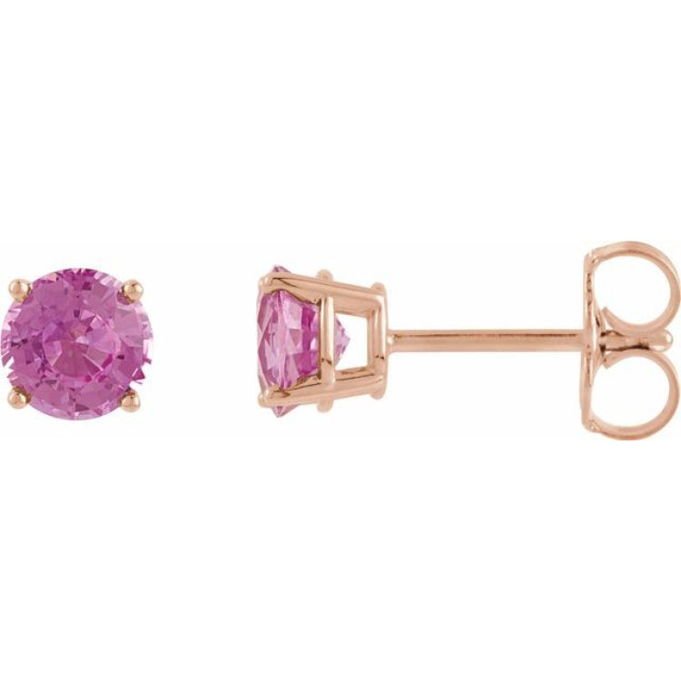 14K Rose 5 mm Natural Pink Tourmaline Earrings