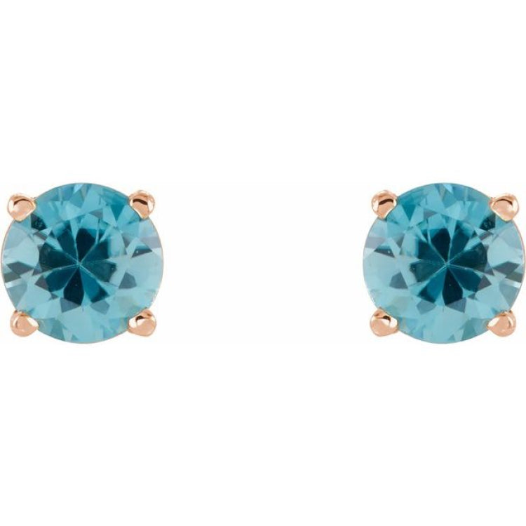 14K Rose 5 mm Natural Blue Zircon Earrings
