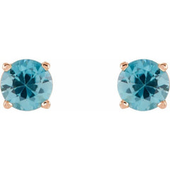 14K Rose 5 mm Natural Blue Zircon Earrings