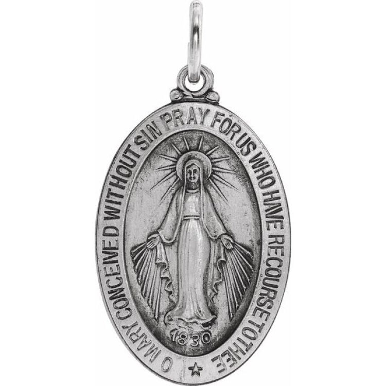 Sterling Silver 23x16 mm Oval Miraculous Medal