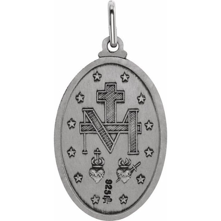Sterling Silver 23x16 mm Oval Miraculous Medal